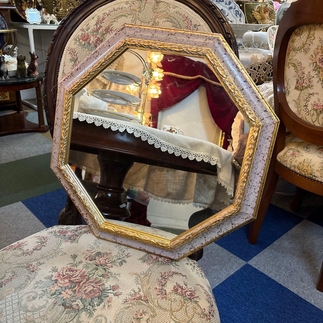 イタリア製金色装飾八角鏡