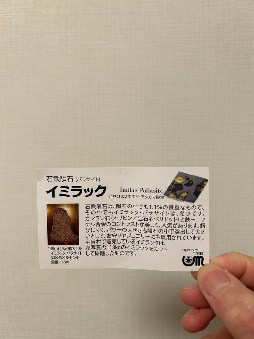 【希少】イミラックパラサイト隕石 12g 宇宙村購入