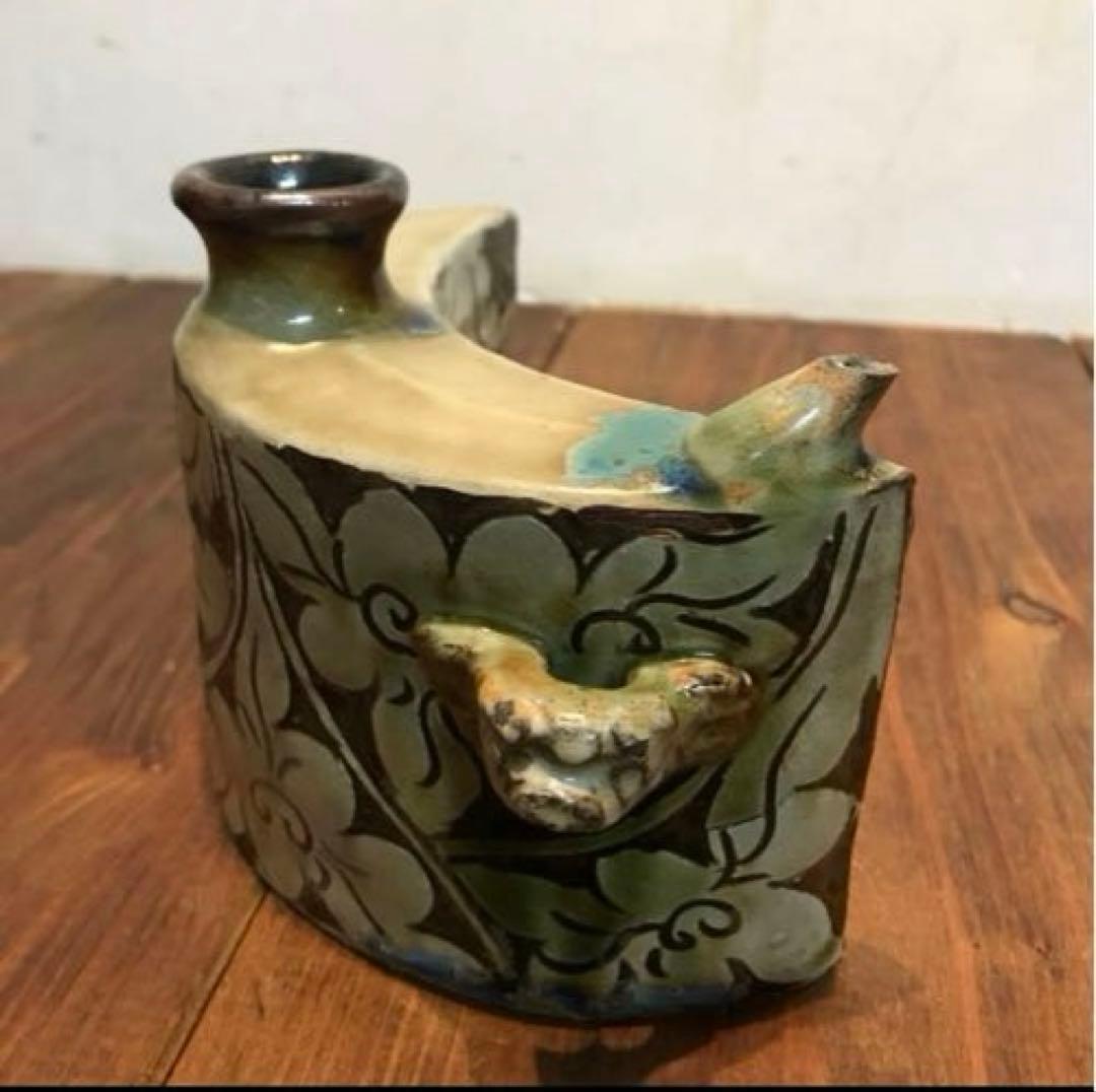 美品　抱瓶　焼物　沖縄　酒器　陶芸　飾りの持ち手が素敵な　丁寧なつくり