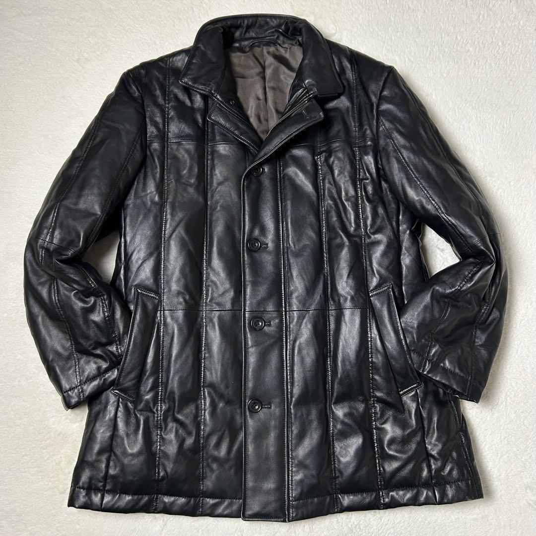 美品✨ ヴィンテージ レザーダウンコート ラムレザー 羊革 黒