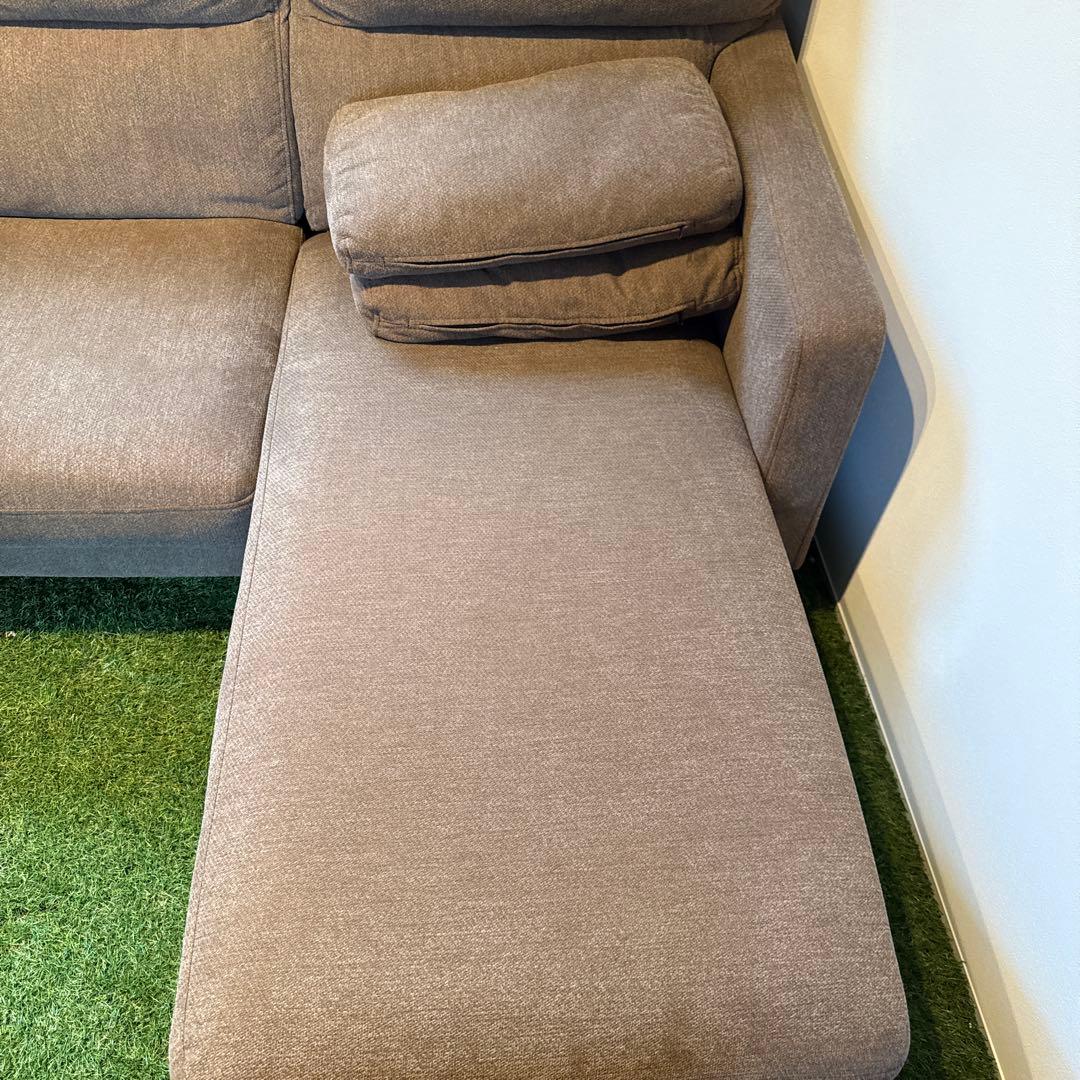 ブラウンL字型ファブリックソファ