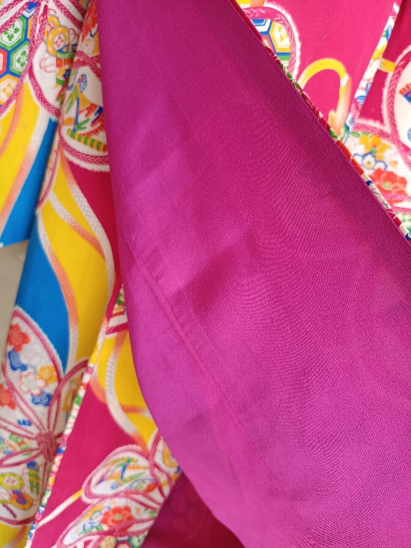 お値下げ中アンティークマゼンダピンクターコイズの着物と作り帯
