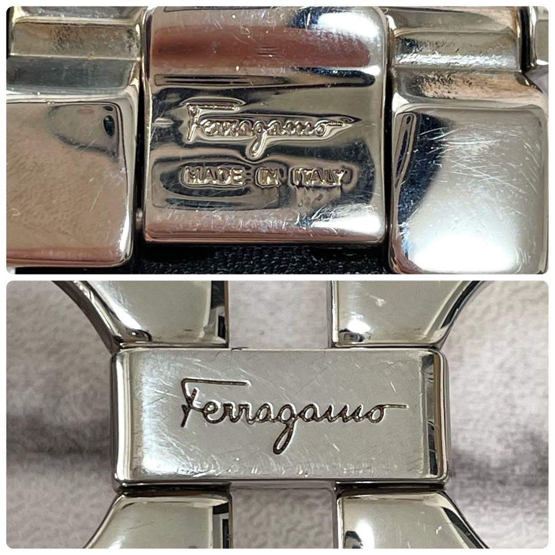 極美品✨フェラガモ　ベルト　ダブルガンチーニ　シルバー金具　ロゴ刻印　黒