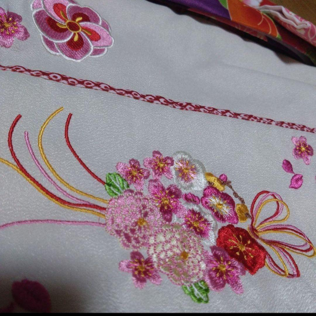 美品★3歳★白い被布＆紫花着物＆白草履小物