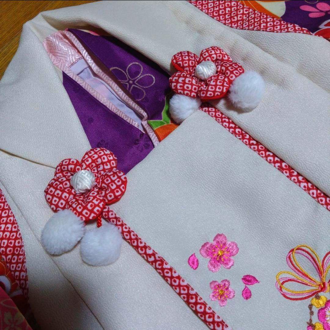 美品★3歳★白い被布＆紫花着物＆白草履小物
