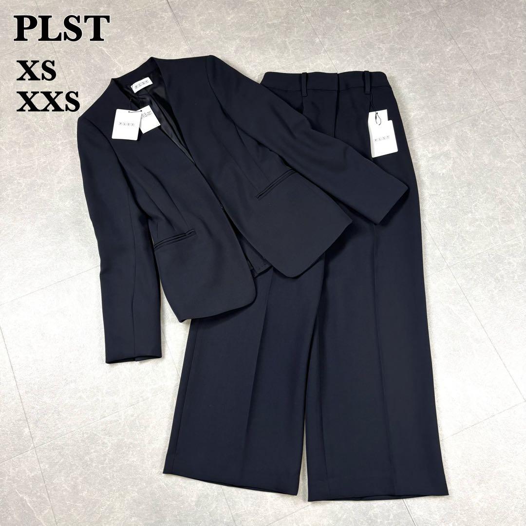 【新品タグ付き】PLST パンツスーツ セットアップ ノーカラー ブラック 黒