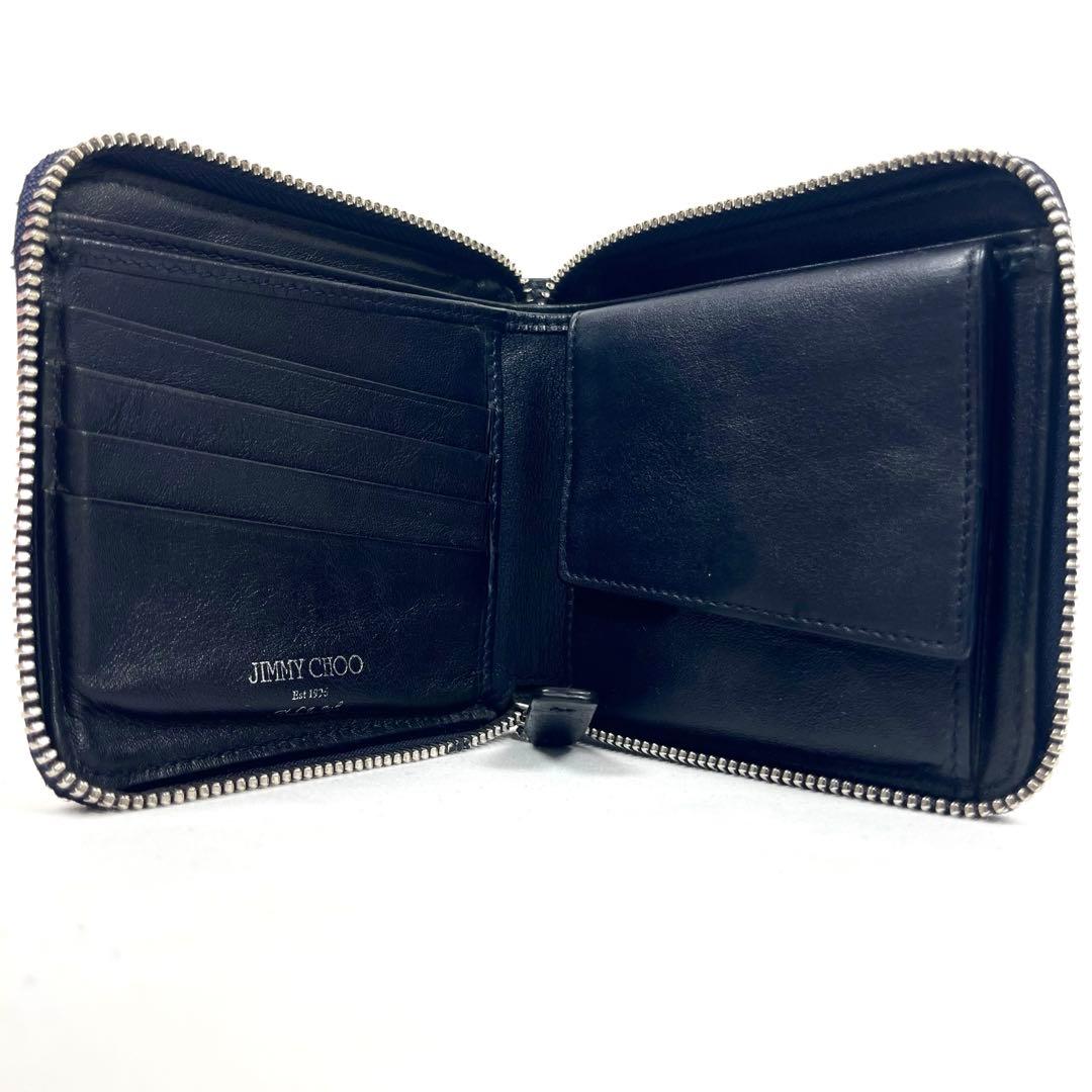 ジミーチュウ　折り財布　ラウンドファスナー　スター　エンボスレザー　星　ロゴ