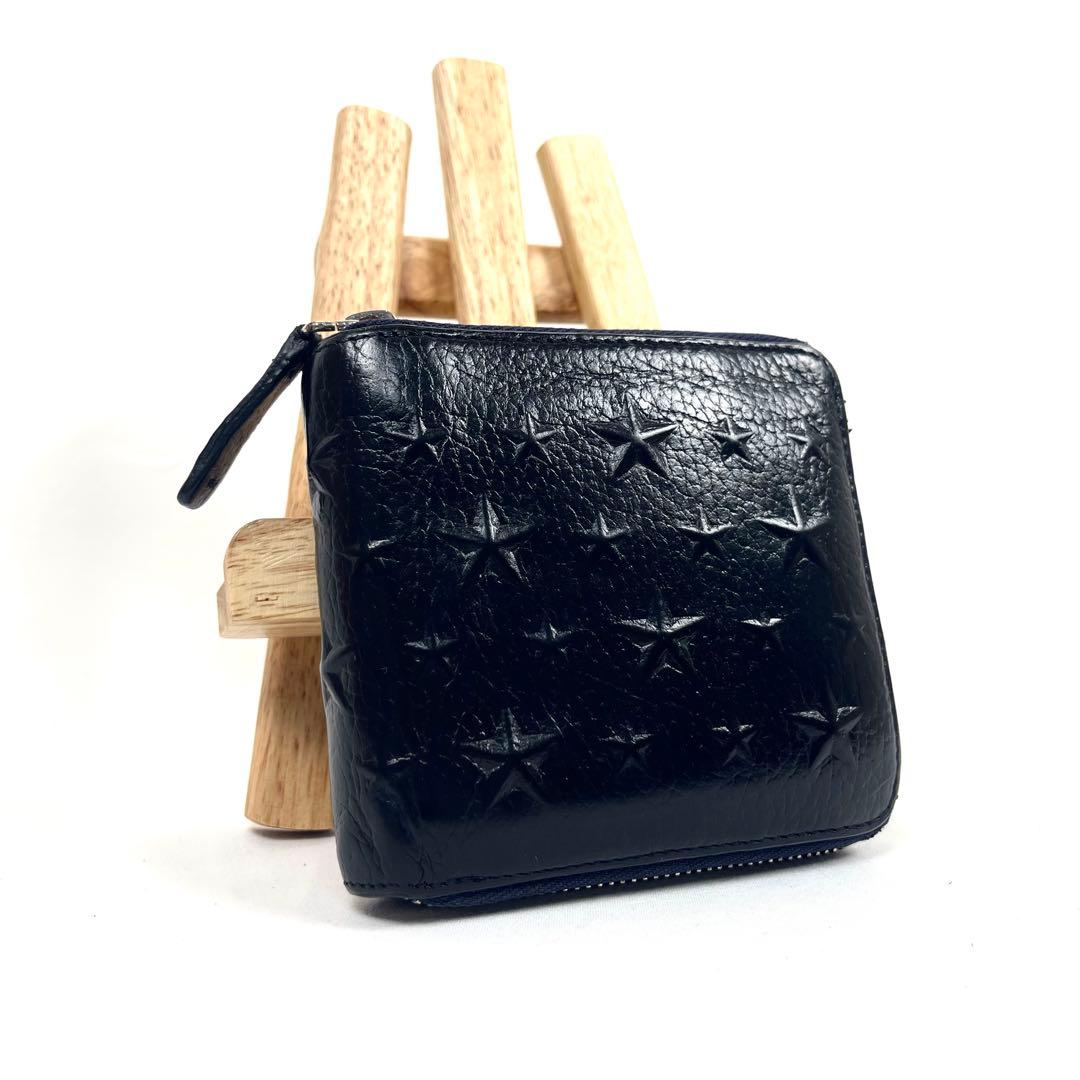 ジミーチュウ　折り財布　ラウンドファスナー　スター　エンボスレザー　星　ロゴ