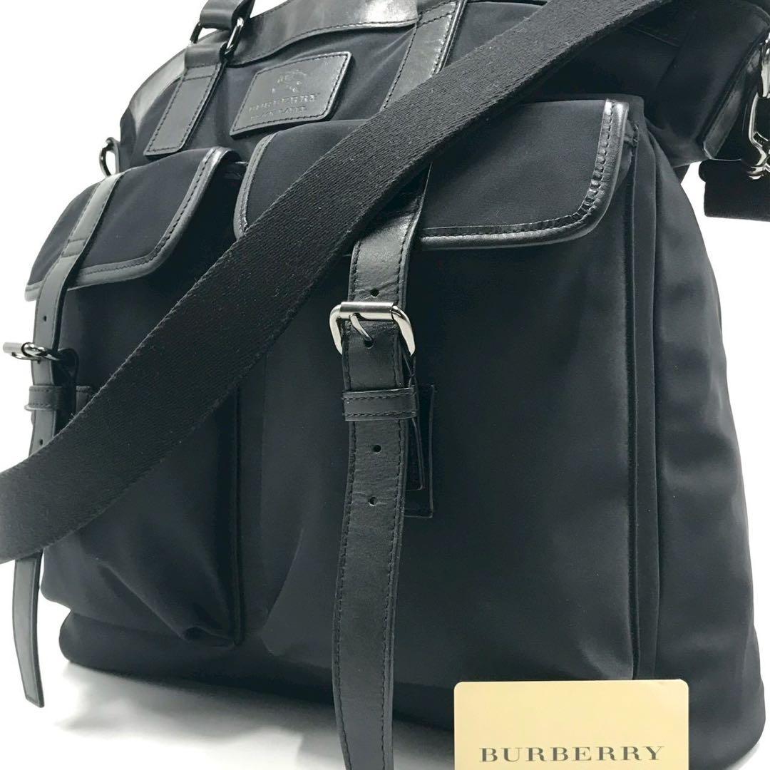 未使用級/A4収納可能✨バーバリーブラックレーベル トートバッグ レザー 黒