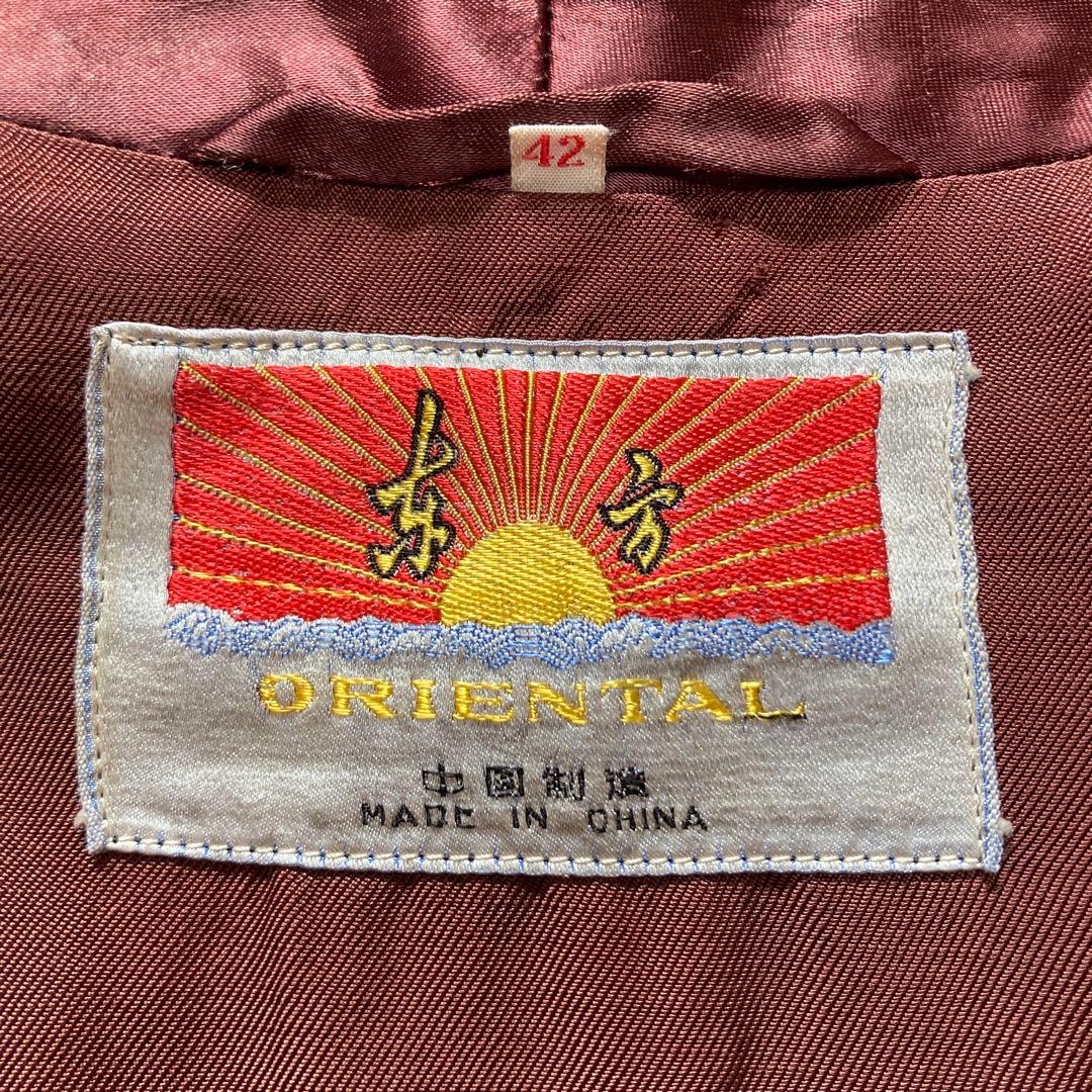 60s ORIENTAL 西陣織り スカガウン 42 えんじ 水色 緑