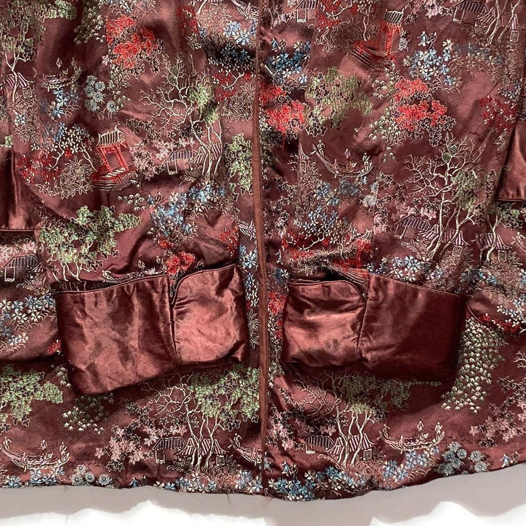 60s ORIENTAL 西陣織り スカガウン 42 えんじ 水色 緑