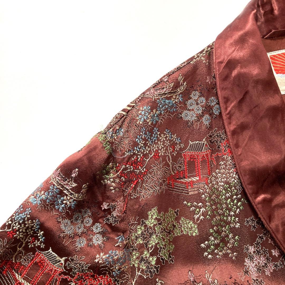 60s ORIENTAL 西陣織り スカガウン 42 えんじ 水色 緑