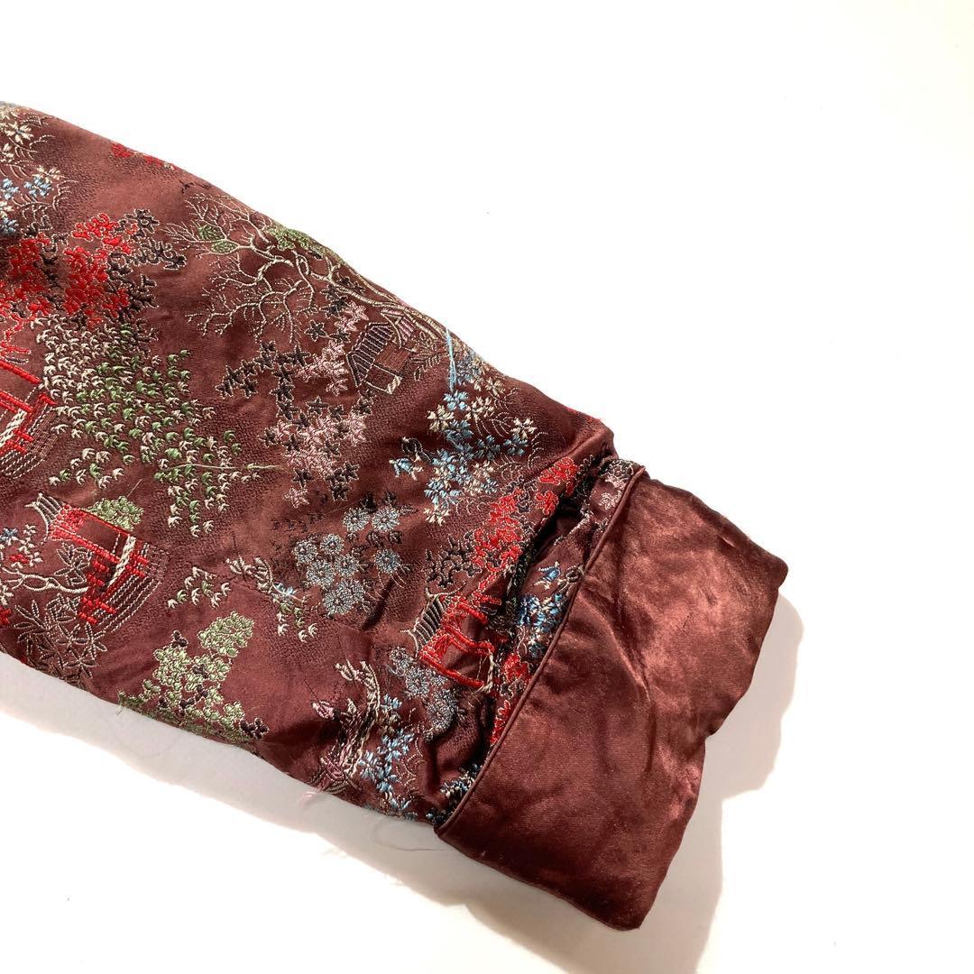 60s ORIENTAL 西陣織り スカガウン 42 えんじ 水色 緑