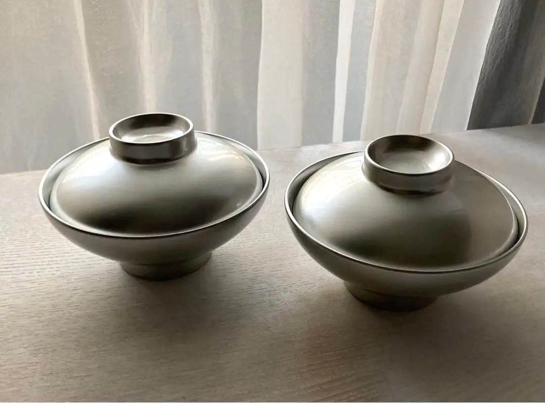 【新品・未使用】漆遊　シルバー蓋付汁椀　(4客セット)