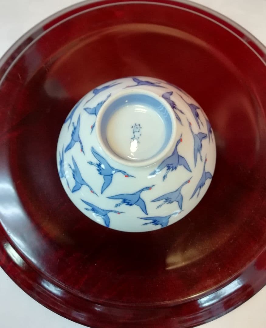 有田波佐見・丹心窯　50年前の煎茶碗5客＋千羽鶴飯碗