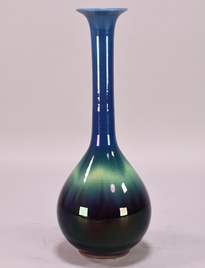 BK209　本物保証　 徳田八十吉（正彦） 「 彩釉 花生 」 共箱　花器　花瓶