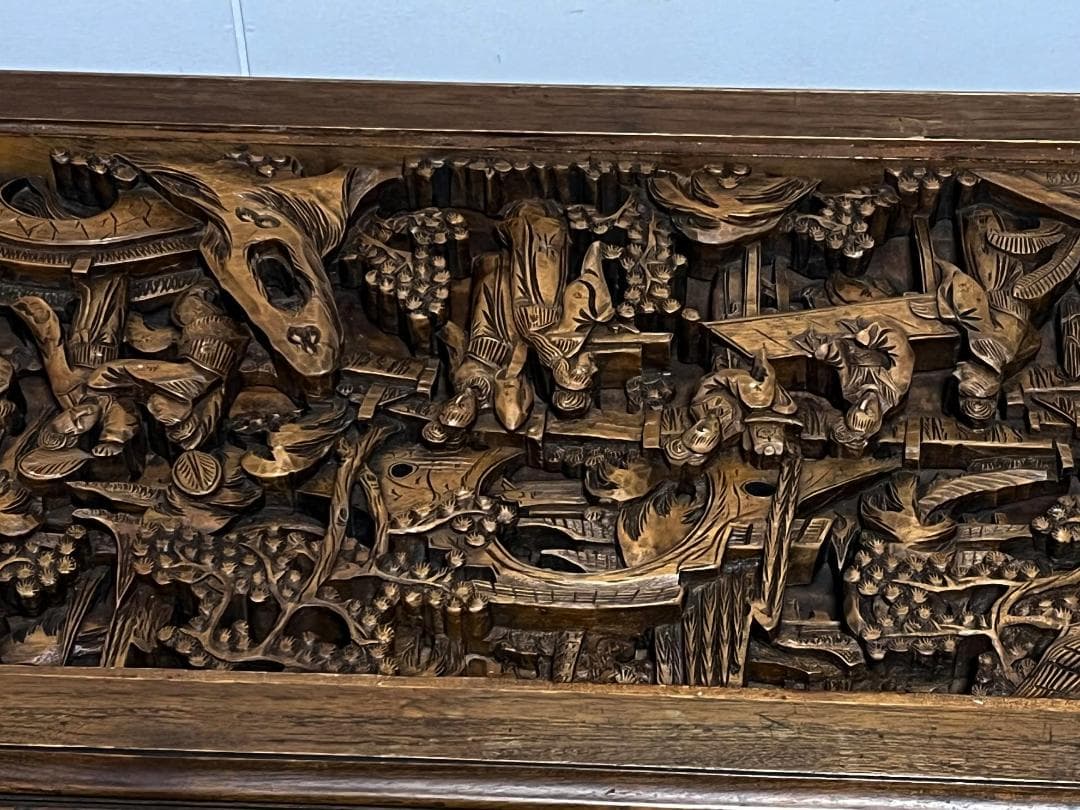 アンティーク家具 細密木彫彫刻　テーブル　高級家具 無垢材 座卓 座敷机