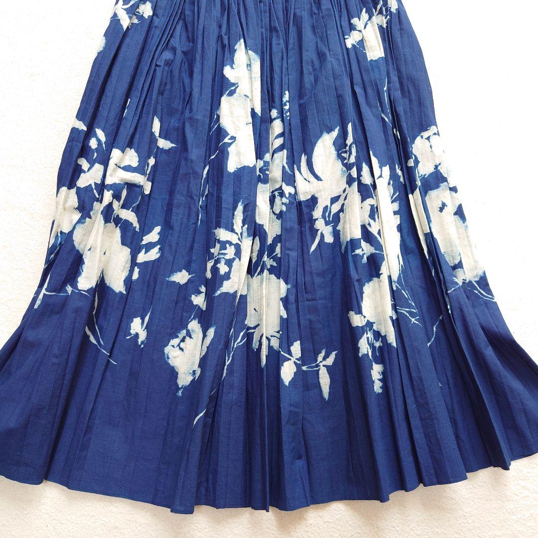 45R 藍染　抜染　プリーツスカート