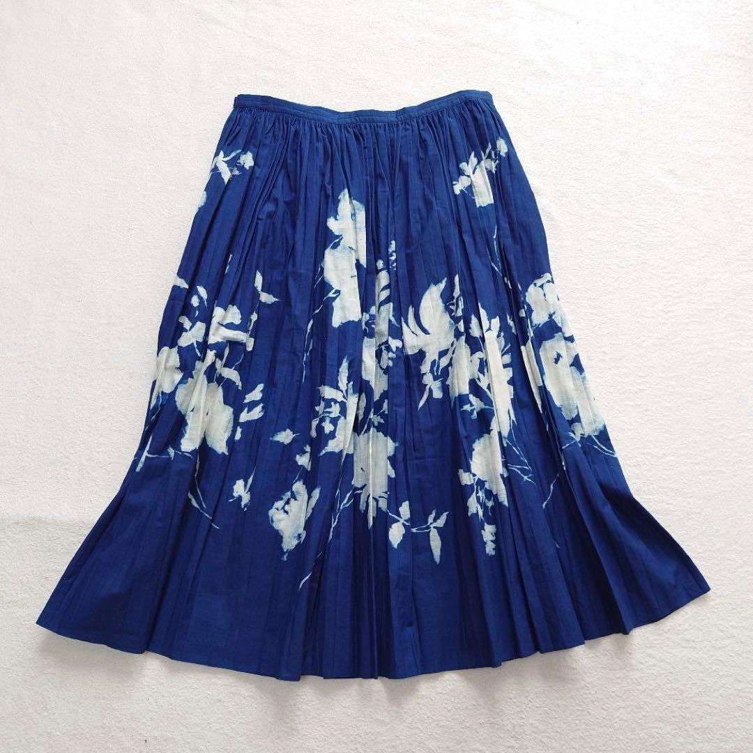 45R 藍染　抜染　プリーツスカート