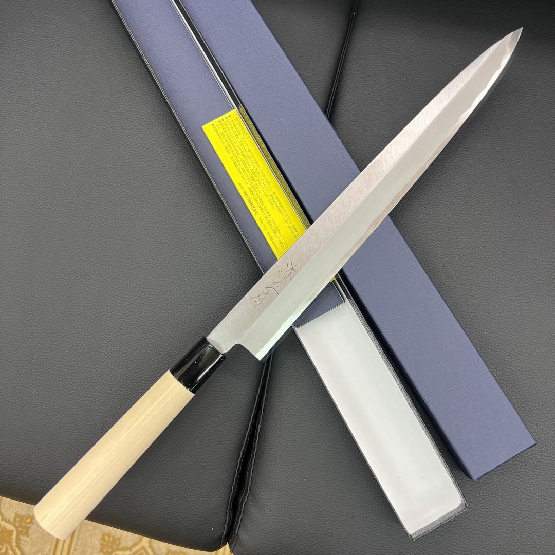 ★新品送料込★源正房はがね鍛造刺身包丁300mm尺右片刃裏押し加工化粧箱入り