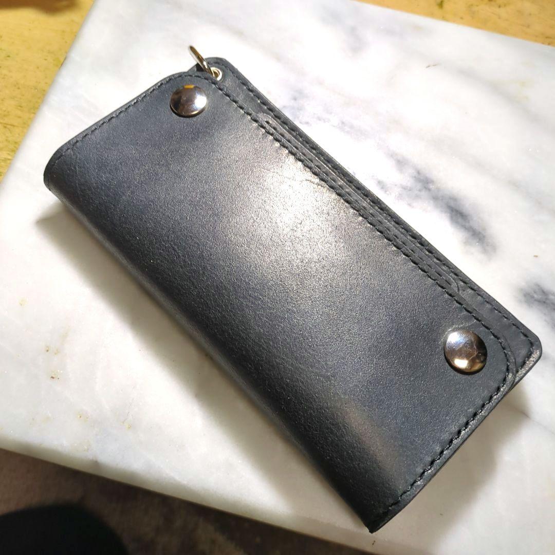 オイルヌメ革 トラッカーウォレット ハンドメイド 長財布 ロングウォレット 黒