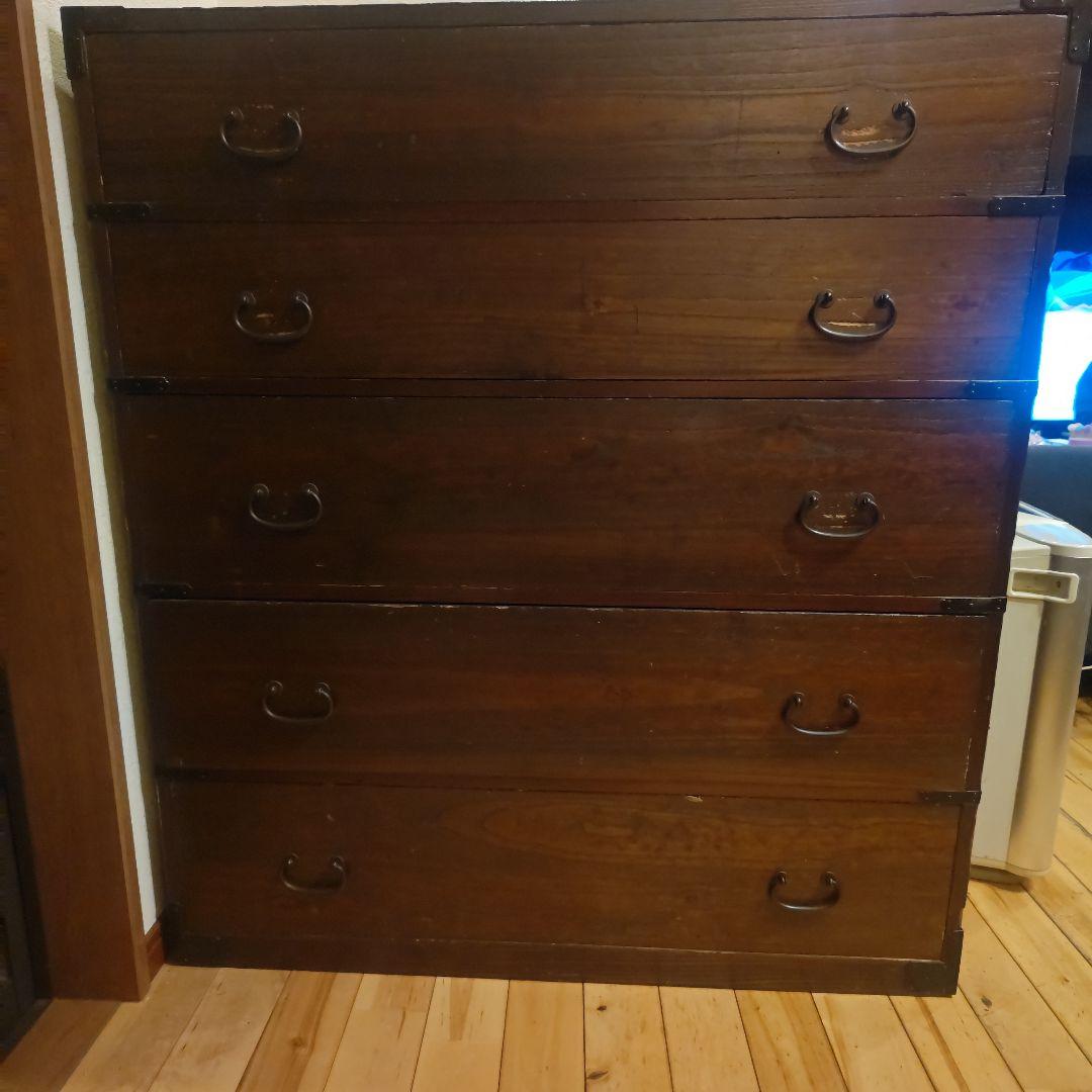 明治時代の木製箪笥 5段 ダークブラウン
