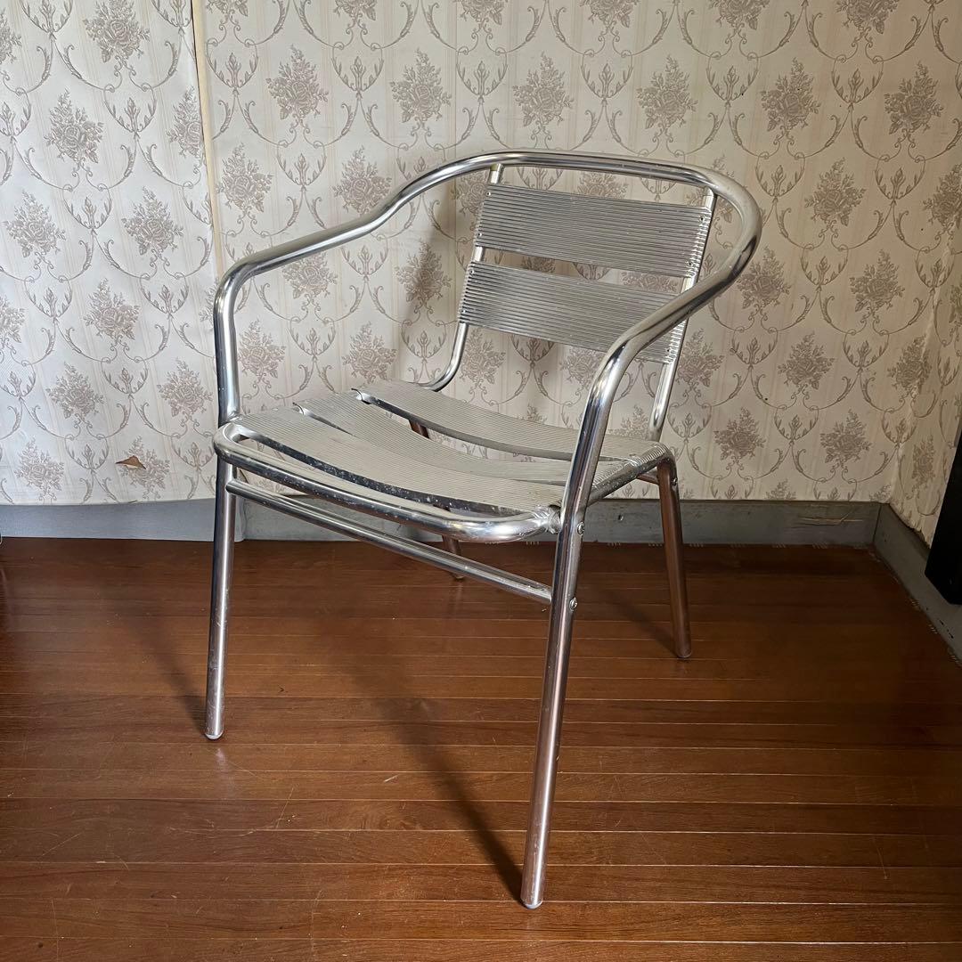 【インダストリアル】① アルミフレーム アームチェア カフェチェア 椅子 古家具