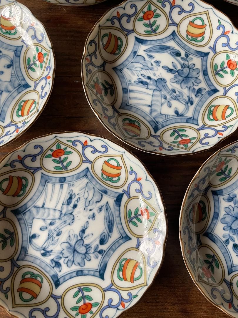 蒙古焼 藍窯 木棚付 中鉢 小皿 箸置 各5客 醤油差し1客セット新品 未使用