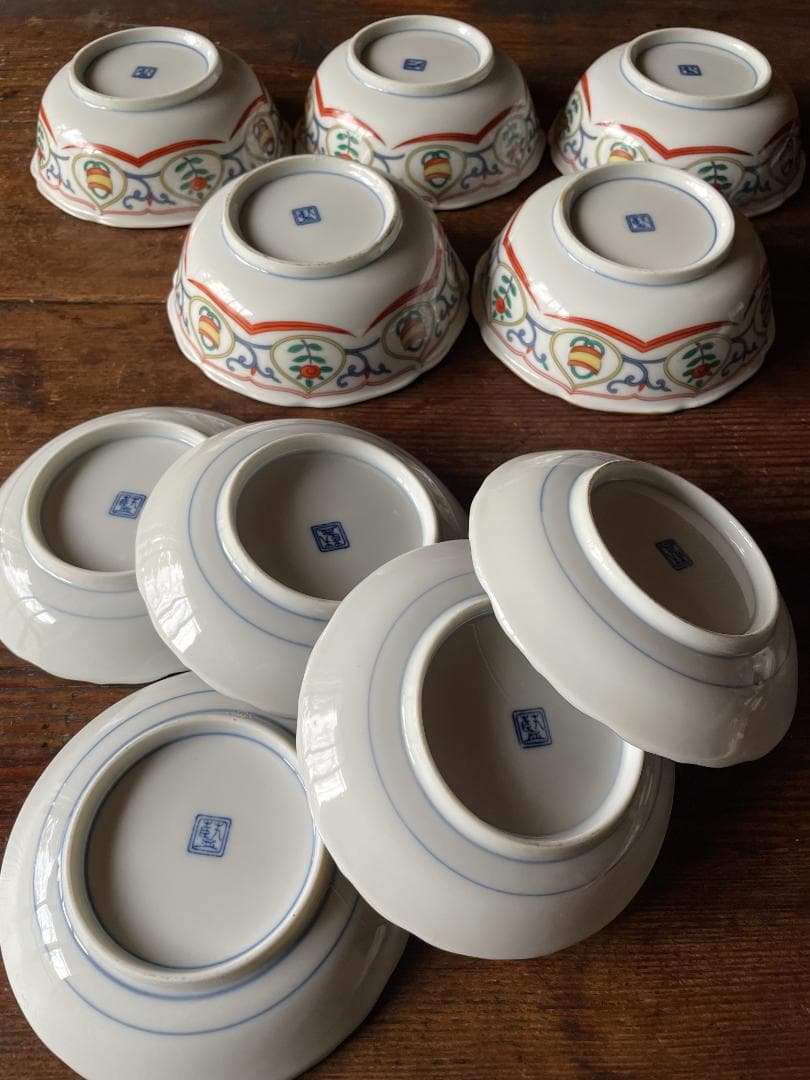 蒙古焼 藍窯 木棚付 中鉢 小皿 箸置 各5客 醤油差し1客セット新品 未使用