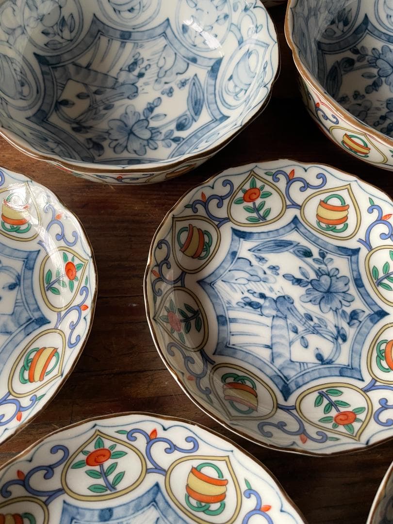 蒙古焼 藍窯 木棚付 中鉢 小皿 箸置 各5客 醤油差し1客セット新品 未使用