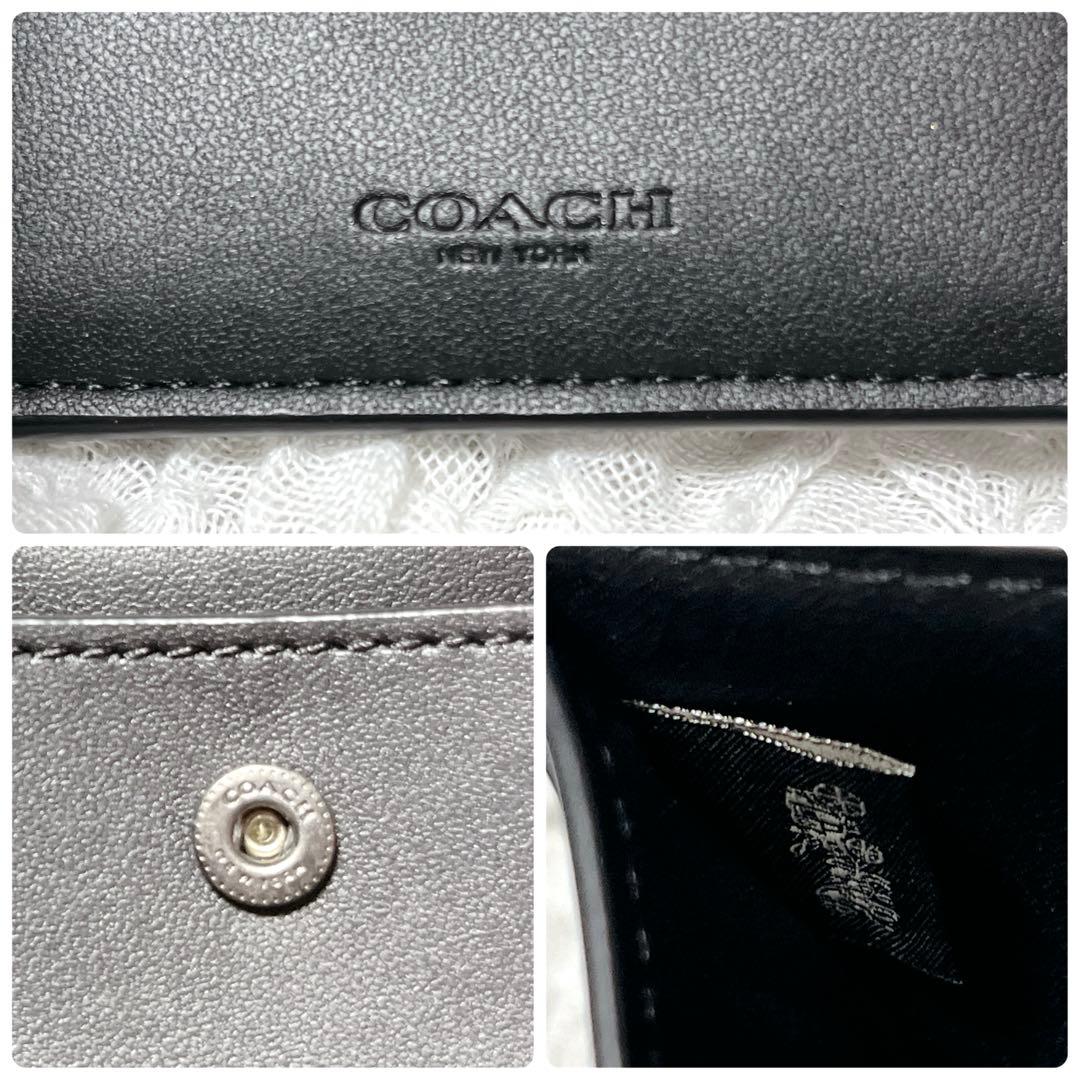 未使用級✨コーチ　シグネチャー　二つ折り財布　レザー　グレー　コンパクト　小銭