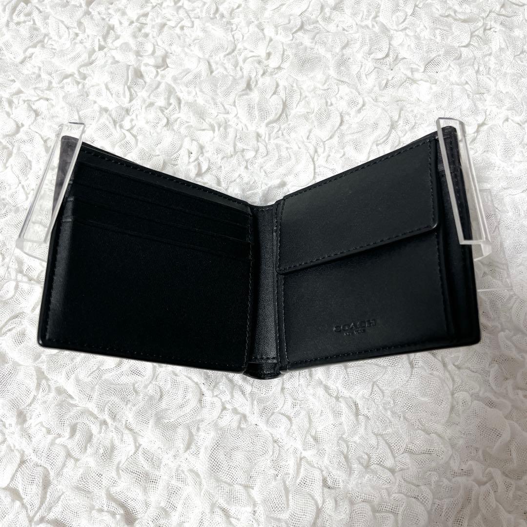 未使用級✨コーチ　シグネチャー　二つ折り財布　レザー　グレー　コンパクト　小銭