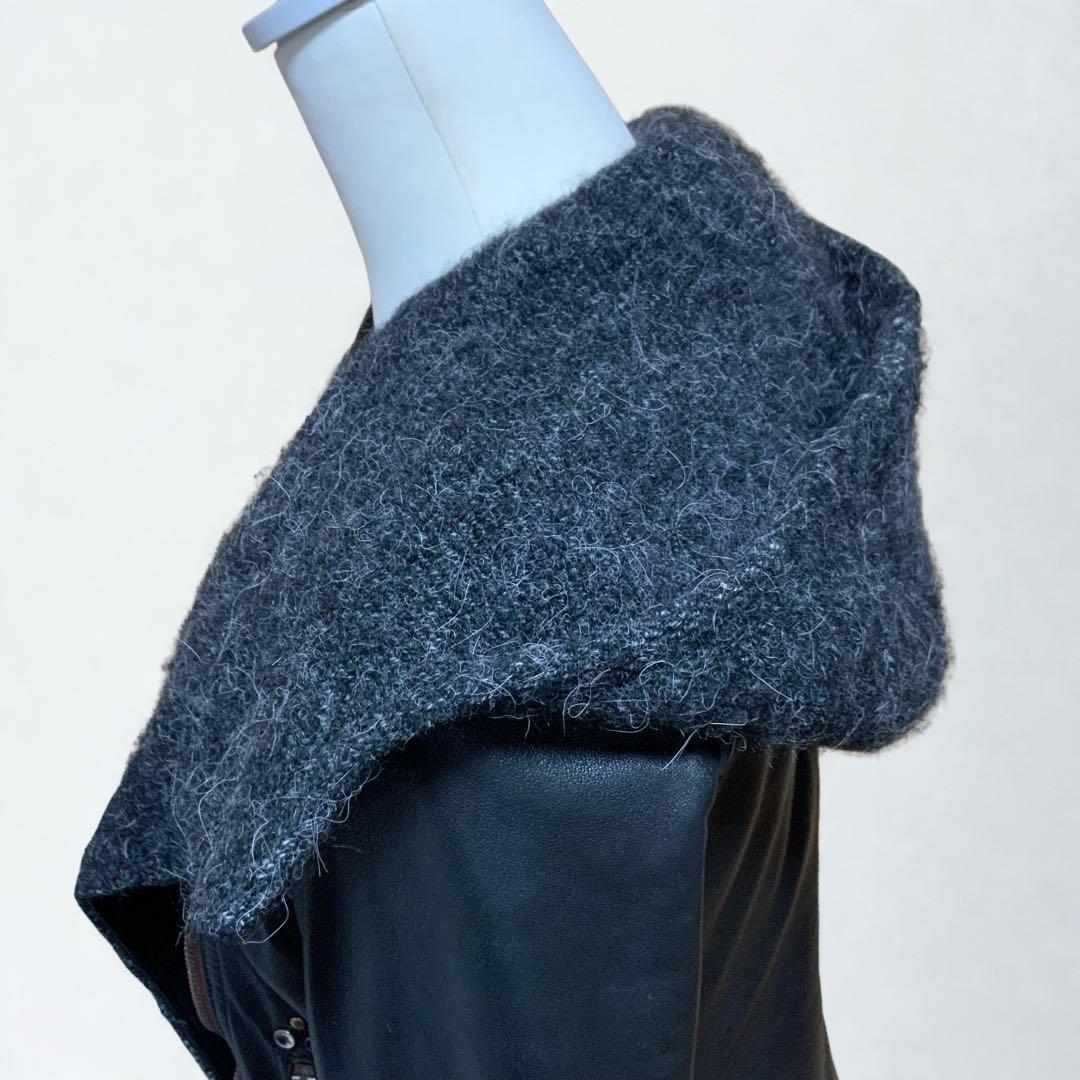 Delan デラン 黒レザージャケット フード セーターのような裏地 イタリア製