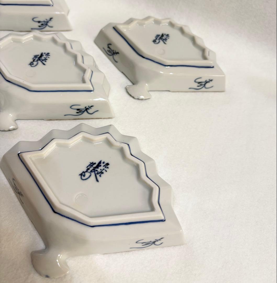 九谷焼 上出長右衛門 色絵金彩扇面 向付 5客 銘々皿 小鉢 九谷 懐石 料亭