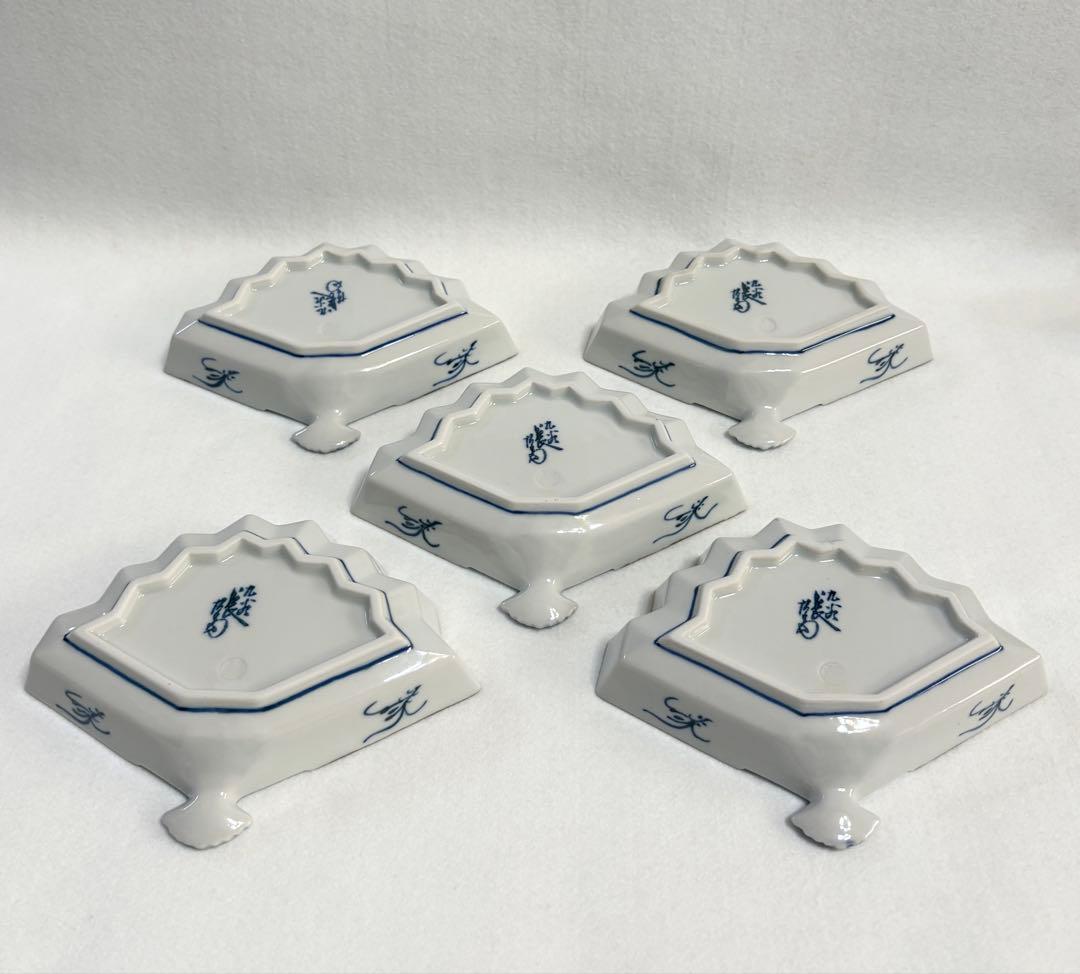 九谷焼 上出長右衛門 色絵金彩扇面 向付 5客 銘々皿 小鉢 九谷 懐石 料亭