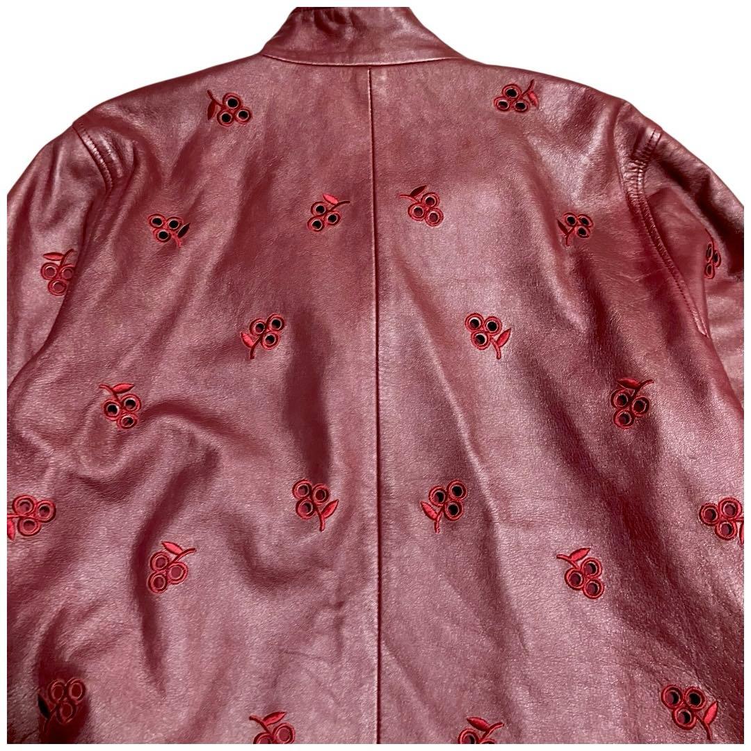 美品✨EMBA レザージャケット　フラワーカットワーク　ワイドシングルライダース