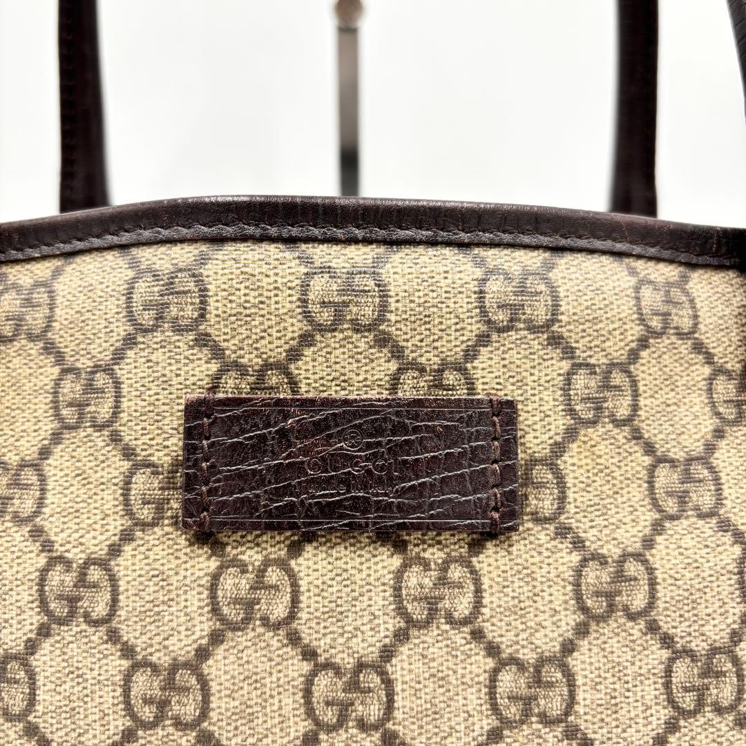 美品 グッチ トートバッグ GG スプリーム ロゴプレート 肩掛け A4可