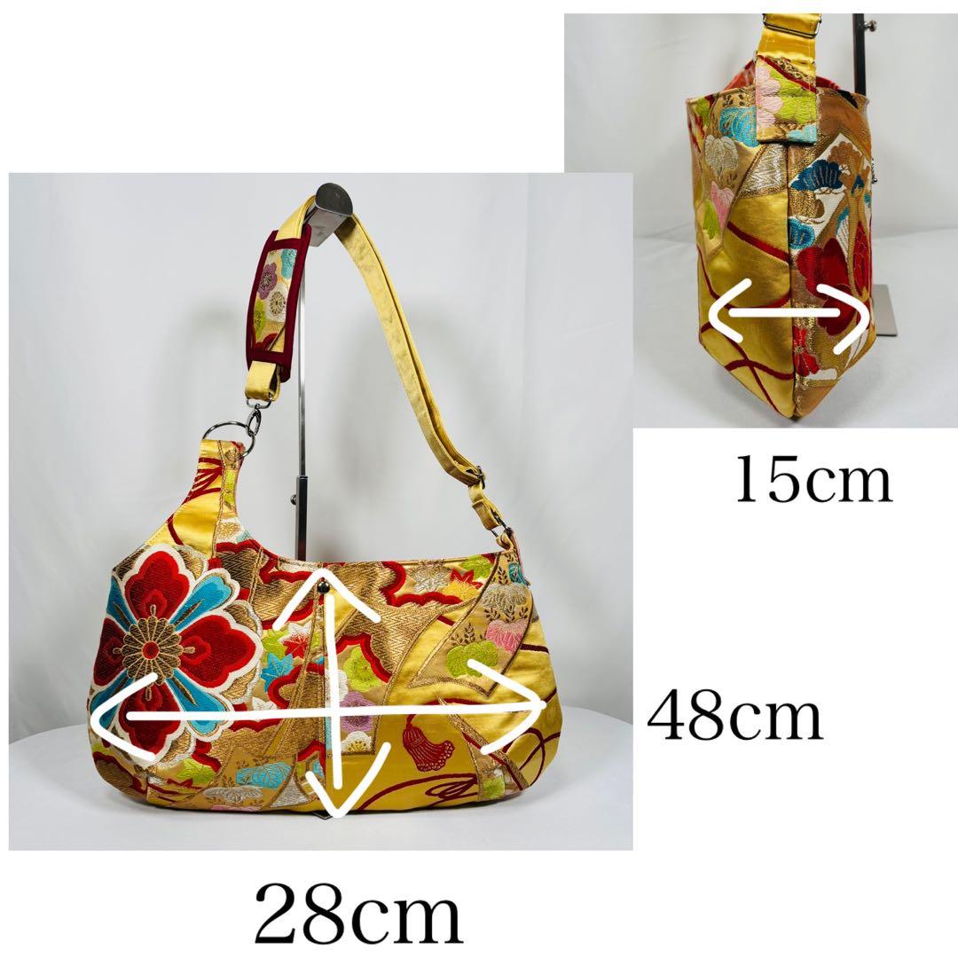 帯バッグリメイク　772番アシンメトリーBIGリバーシブル(肩あて飾り付き)