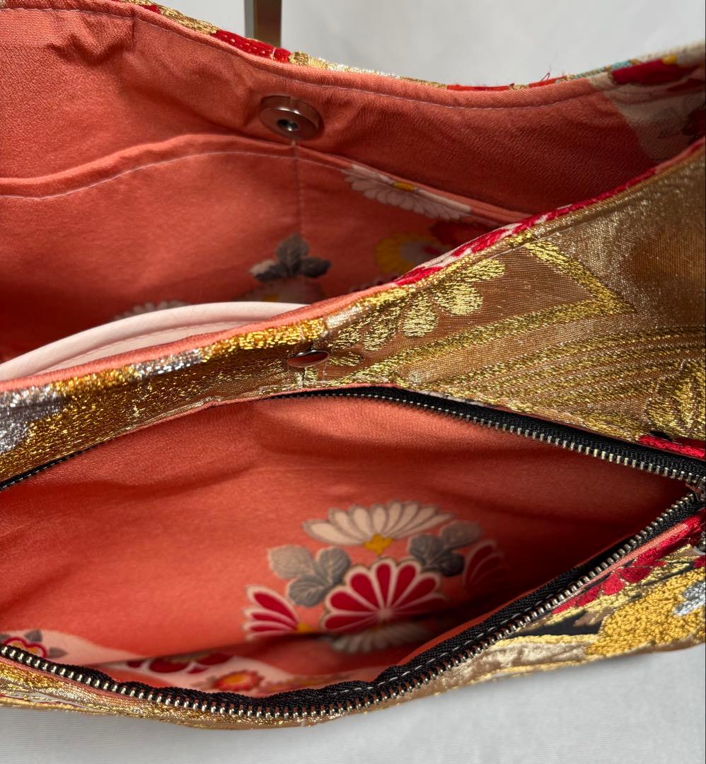 帯バッグリメイク　772番アシンメトリーBIGリバーシブル(肩あて飾り付き)