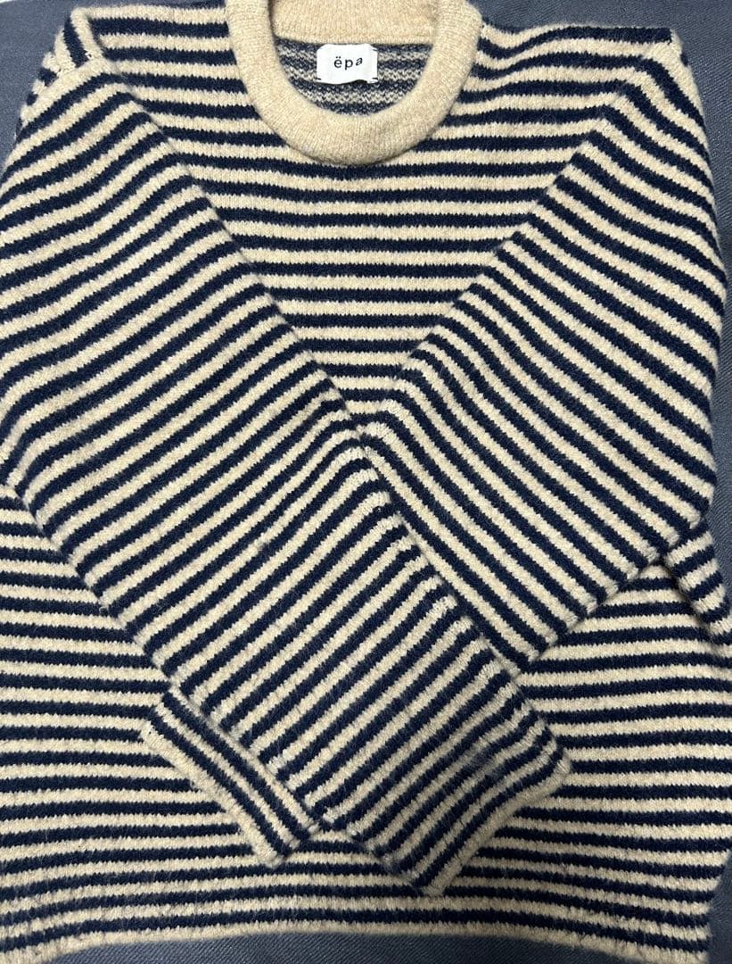 美品　ëpa man knit\"border\" ベージュ×ネイビー