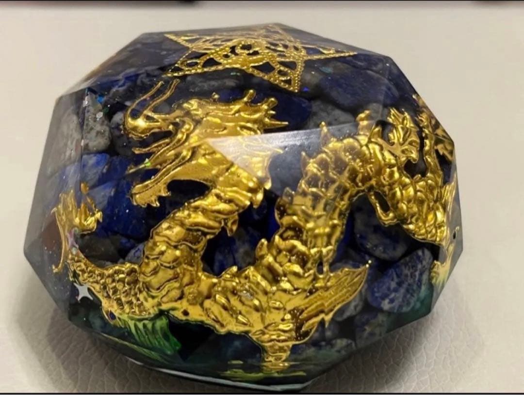 金運•財運上昇〜パワーUP金龍＆鳳凰⭐️龍体文字フトマニ図　オルゴナイト