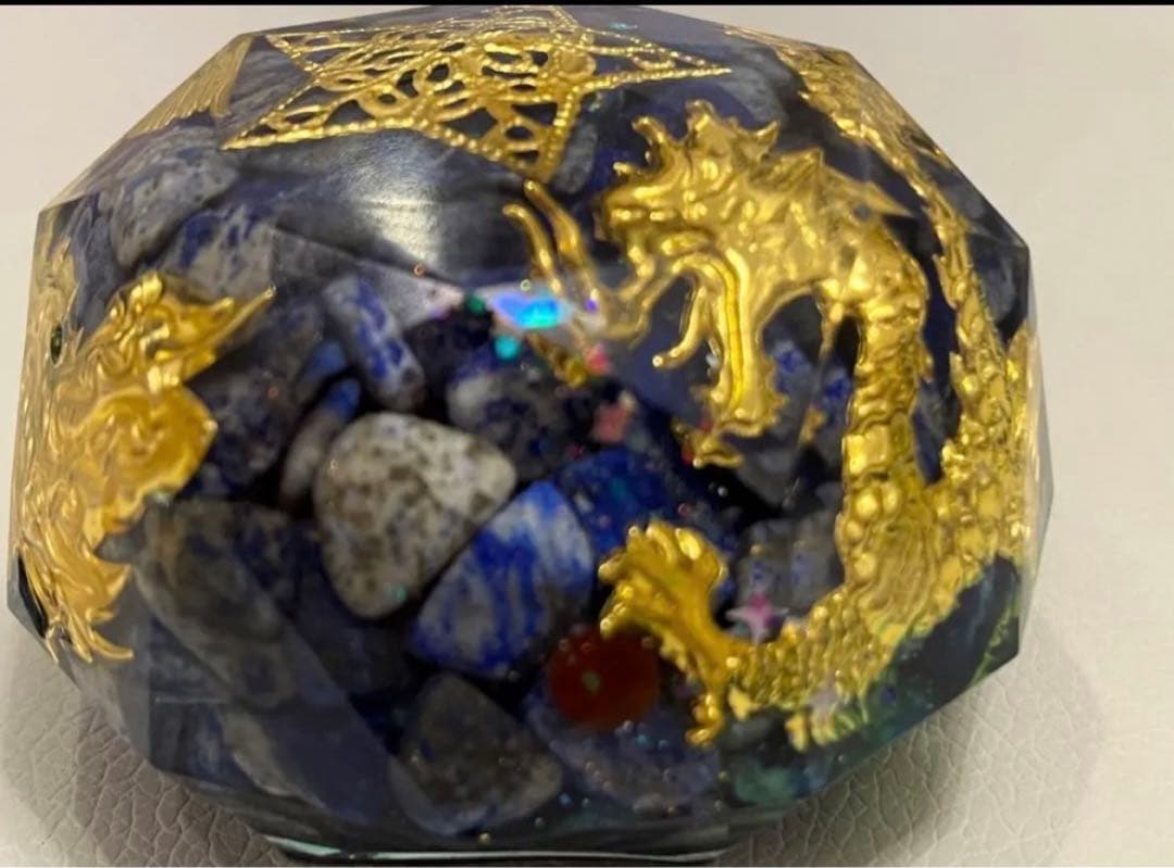 金運•財運上昇〜パワーUP金龍＆鳳凰⭐️龍体文字フトマニ図　オルゴナイト