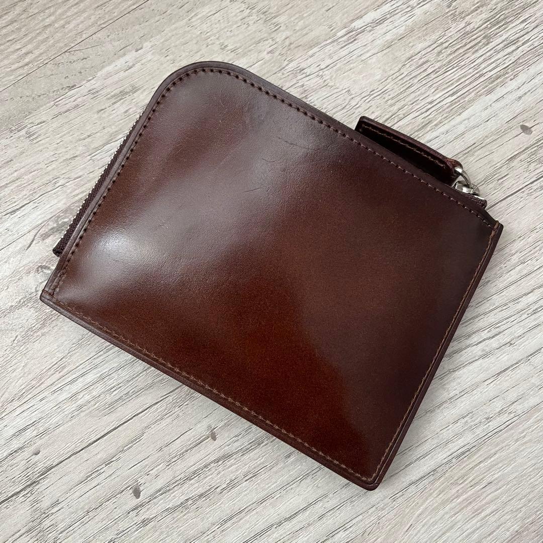 土屋鞄　コードバン　Lファスナー　ミニ財布　馬革　ブラウン レザー ケース