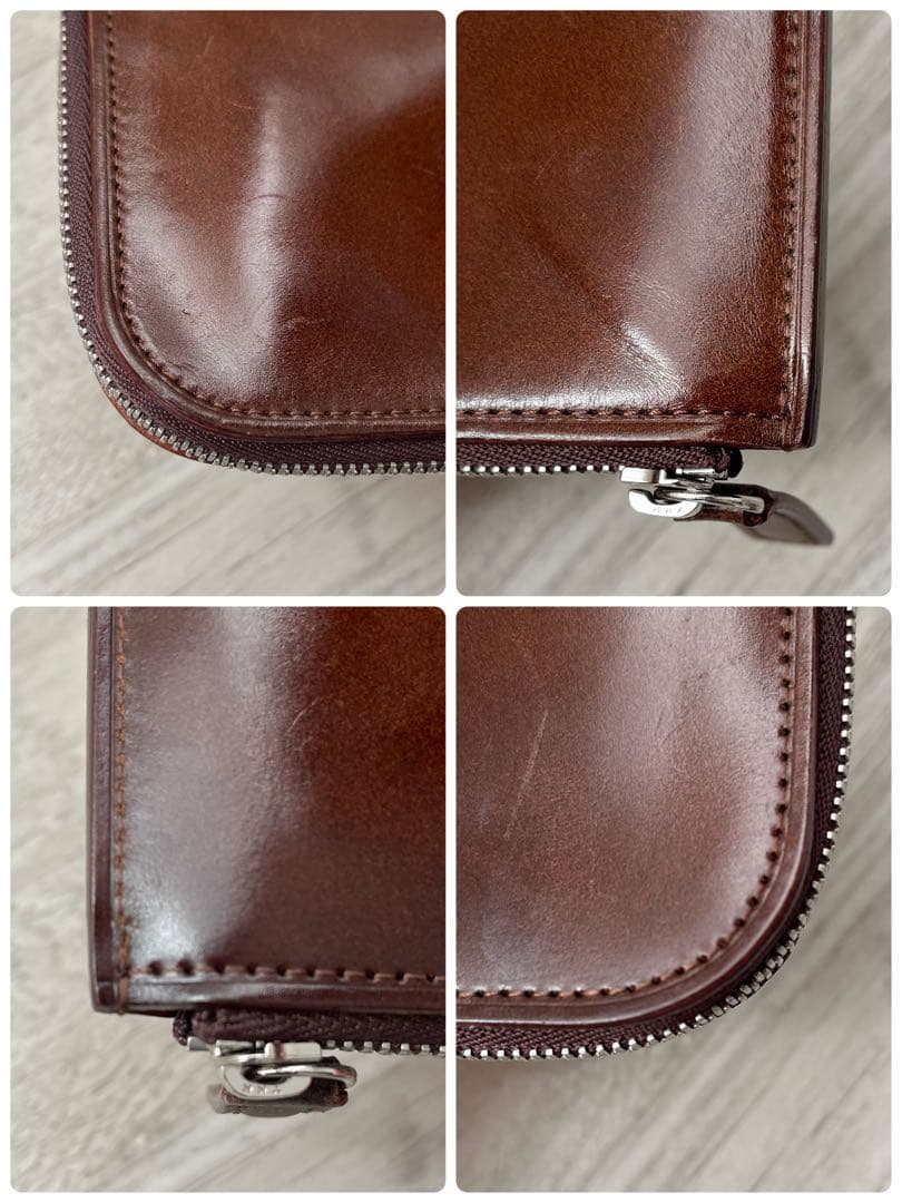 土屋鞄　コードバン　Lファスナー　ミニ財布　馬革　ブラウン レザー ケース