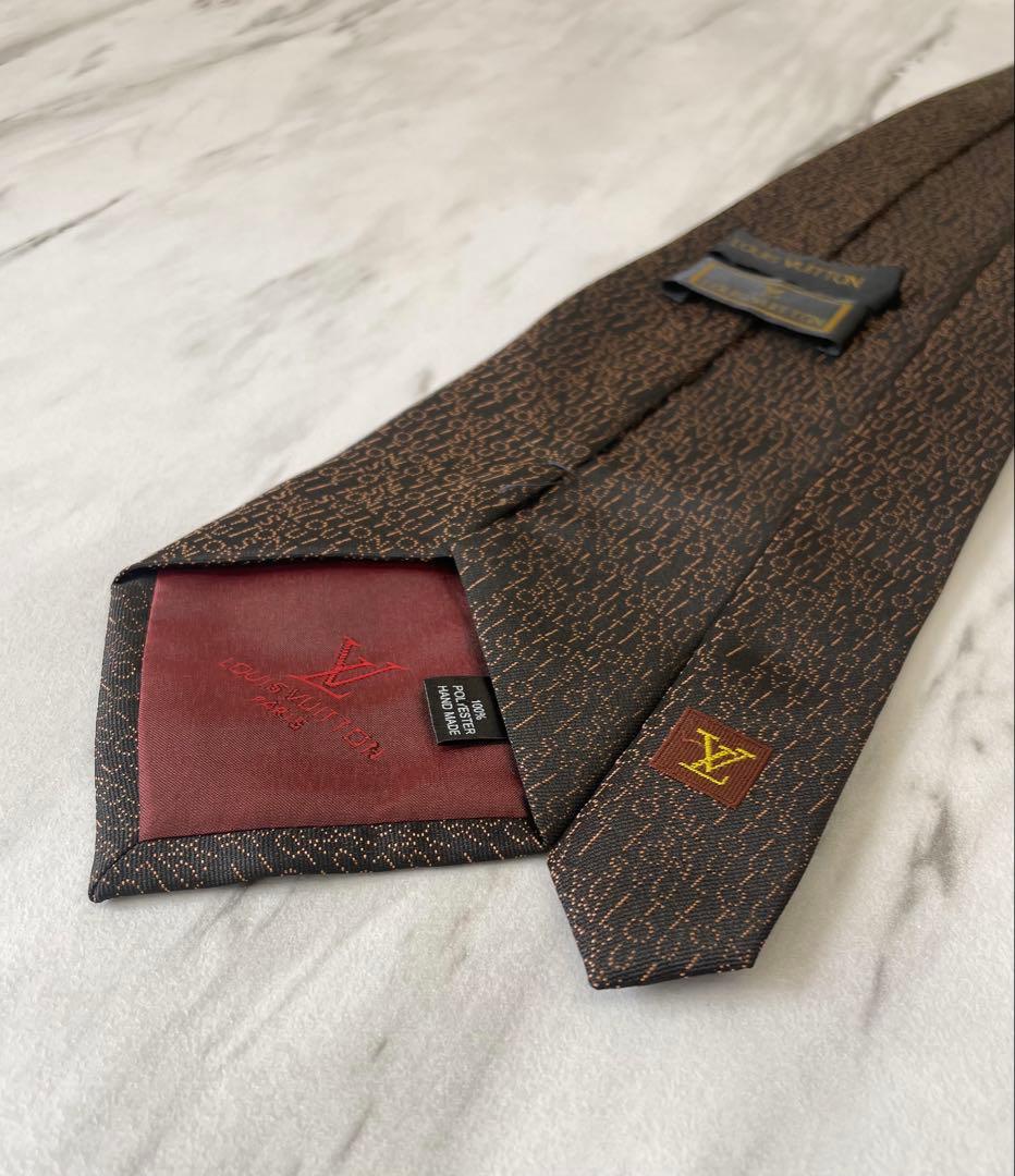 【極美品】ルイヴィトン ネクタイ モノグラム総柄 ブラウン シルク 高級