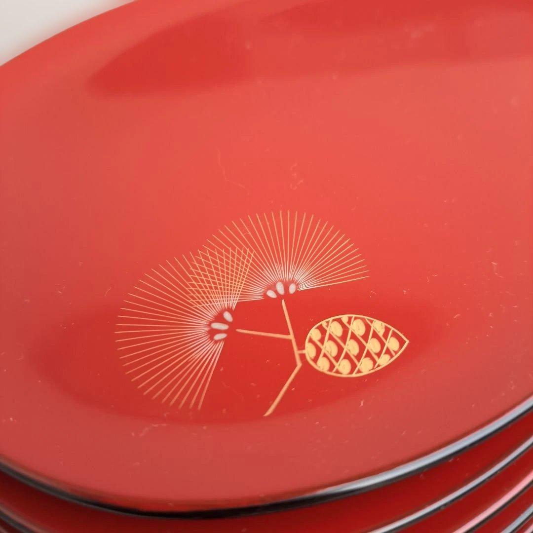 【輪島塗　卵形\"銘々皿×5客】布着本堅地　沈金師/福久勝利作　未使用品