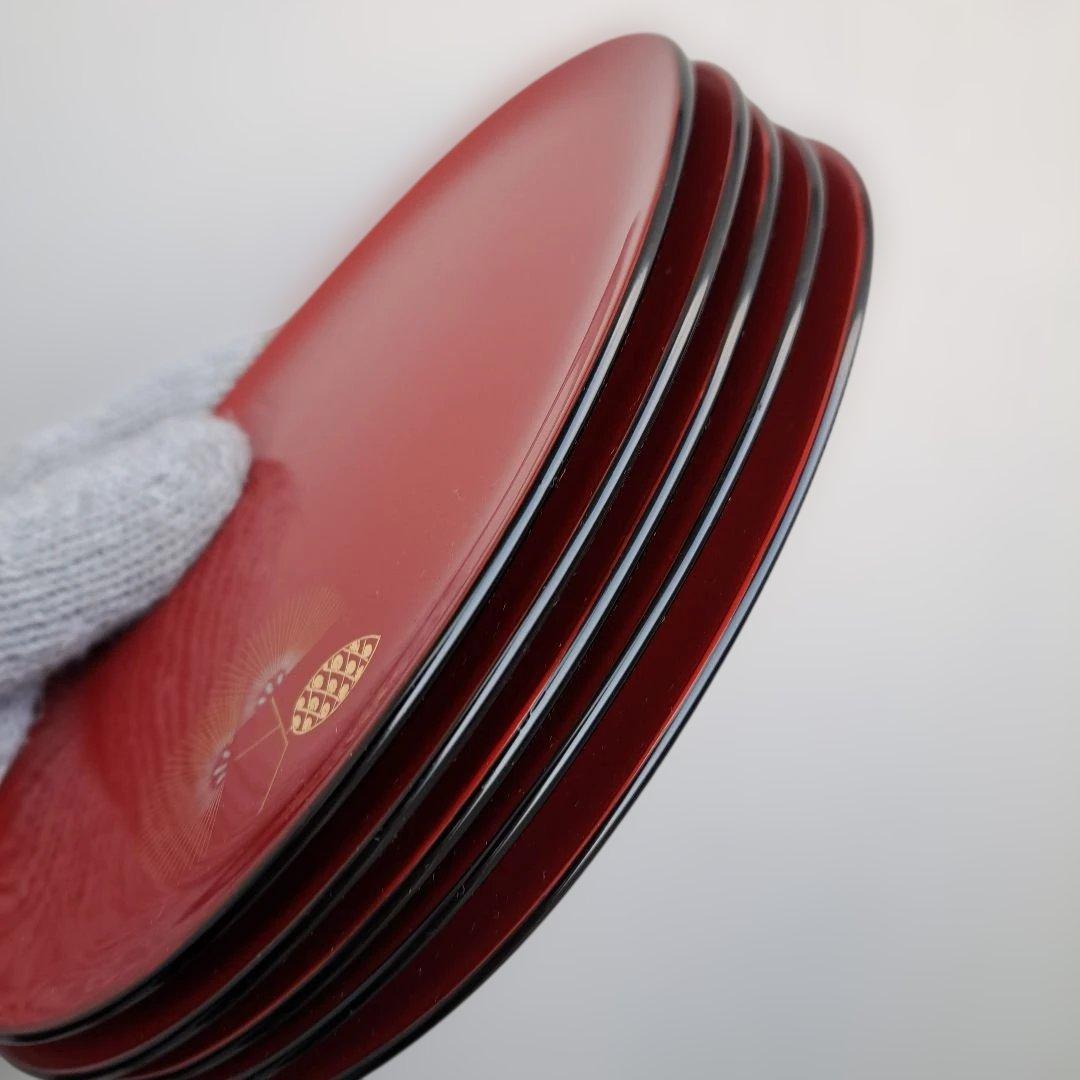 【輪島塗　卵形\"銘々皿×5客】布着本堅地　沈金師/福久勝利作　未使用品