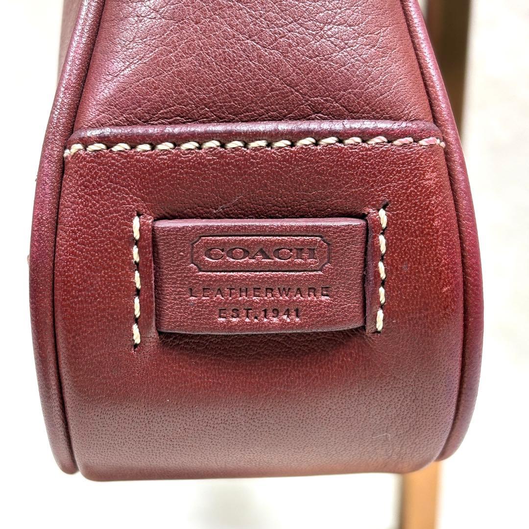 COACH コーチ アクセサリーポーチ ハンドバッグ レザー ワインレッド