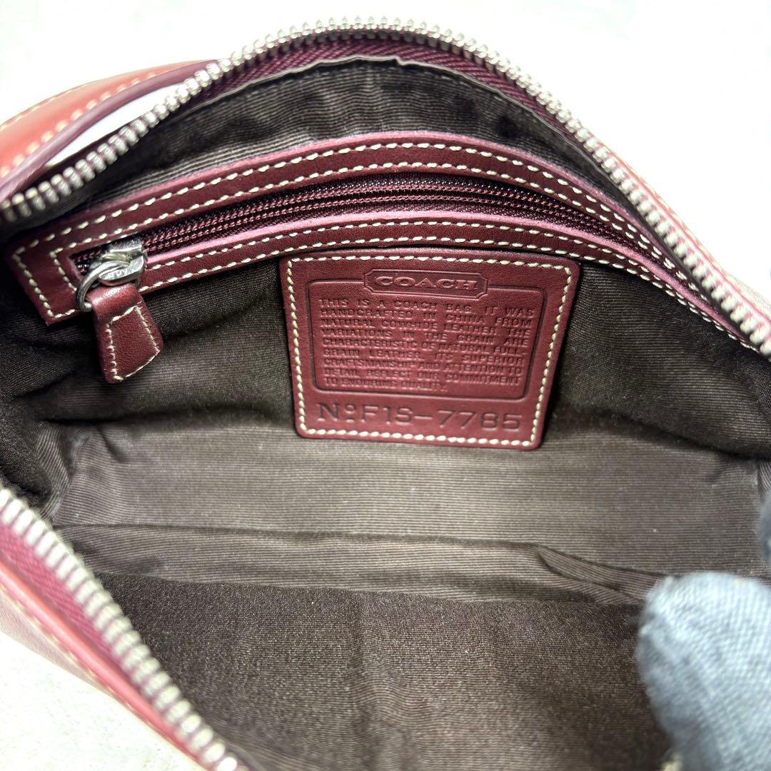 COACH コーチ アクセサリーポーチ ハンドバッグ レザー ワインレッド