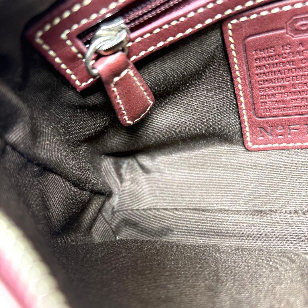 COACH コーチ アクセサリーポーチ ハンドバッグ レザー ワインレッド